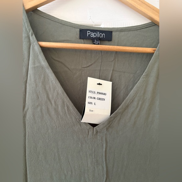 Papillon NWT green fringe short sleeve dress size large viscose boho - Picture 3 of 8